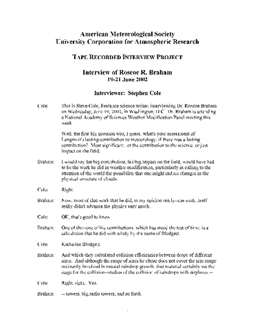 Transcript of Oral History Interview of Roscoe R. Braham