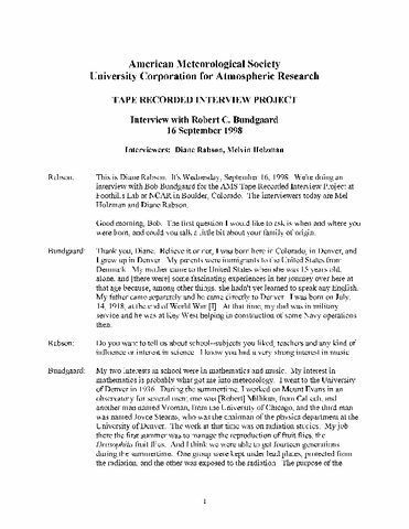 Transcript of Oral History Interview with Robert C. Bundgaard