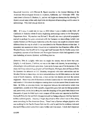 Transcript of Oral History Interview of Horace Byers