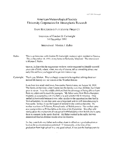 Transcript of Oral History Interview of Gordon D. Cartwright