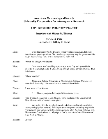 Transcript of Oral History Interview with Walter M. Elsasser