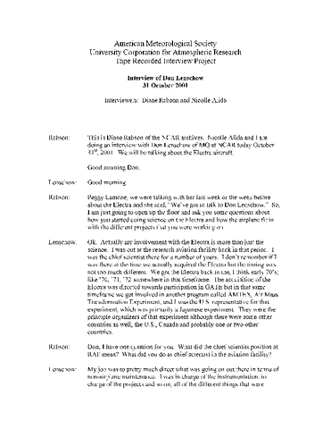 Transcript of Oral History Interview of Donald H. Lenschow