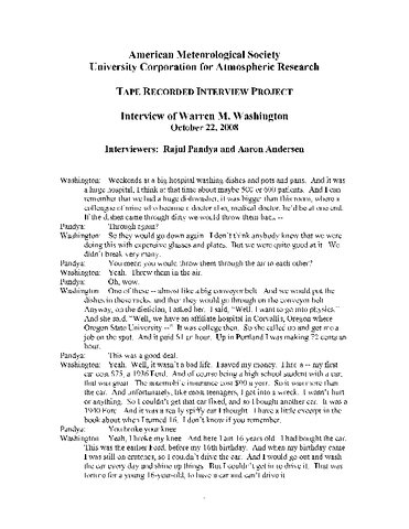 Transcript of Oral History Interview with Warren M. Washington