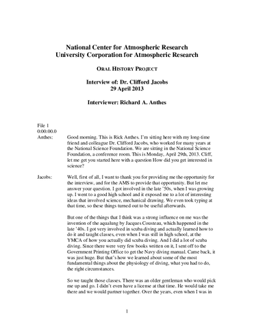 Transcript of Oral History Interview with Clifford A. Jacobs