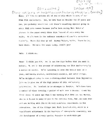 Transcript, Lecture by James Lovelock, National Bureau of Standards