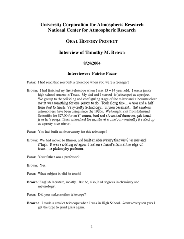 Transcript, Oral History Interview with Timothy Brown