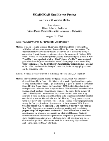 Transcript, Oral History Interview with William Mankin