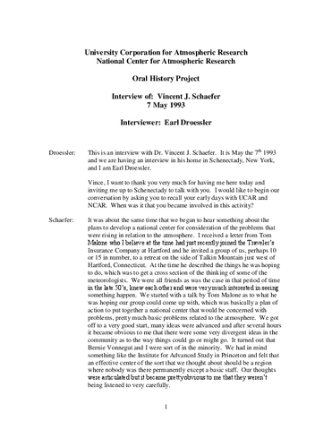 Transcript, Oral History Interview with Vincent Schaefer