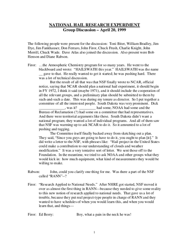 Transcript National Hail Research Experiment (NHRE) discussion
