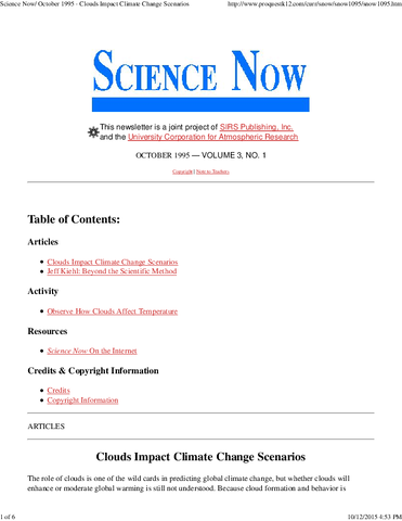 Science Now Volume 3, Number 1