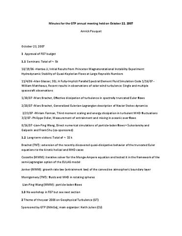 Minutes for the GTP annual meeting held on October 22, 2007