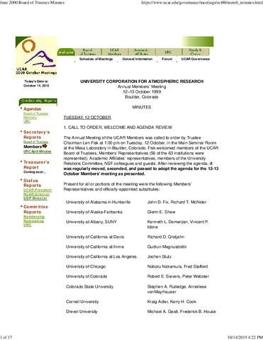 Secretary's Report, October 1999