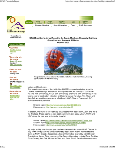 UCAR President's Report, October 2000