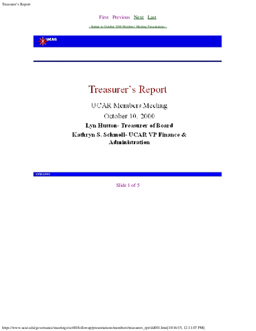 Presentation, Treasurer's Report, October 2000