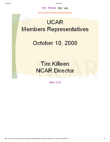 Presentation, NCAR Director, October 2000