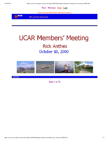 Presentation, UCAR President, October 2000