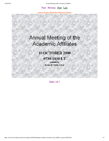 Presentation, Annual Meeting of the Academic Affiliates, October 2000