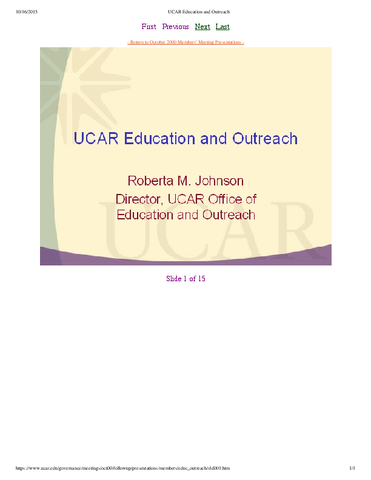 Presentation, Education and Outreach, October 2000
