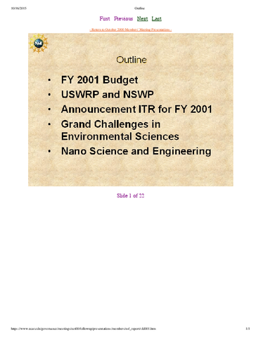 Presentation, NSF Report, October 2000