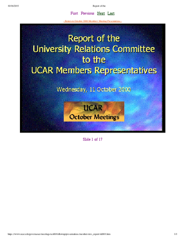 Presentation, University Relations Committee, October 2000