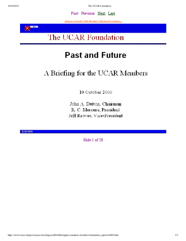 Presentation, UCAR Foundation, October 2000