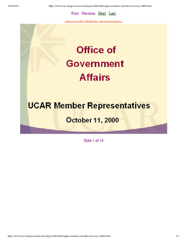 Presentation, Office of Government Affairs, October 2000