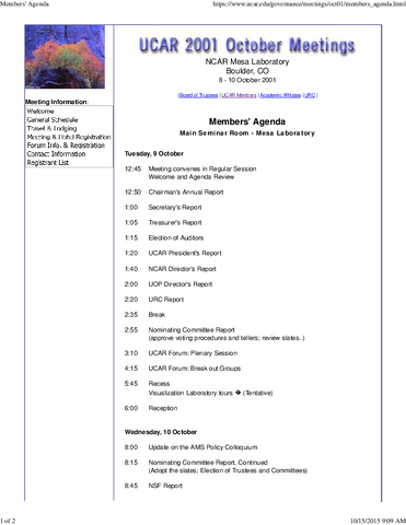Agenda, October 2001