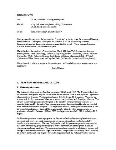 Membership Committee Report, October 2001