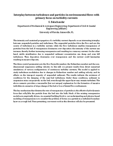 Interplay between turbulence and particles in environmental flows with primary focus on turbidity currents