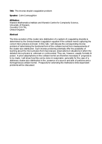 The inverse droplet coagulation problem [abstract]