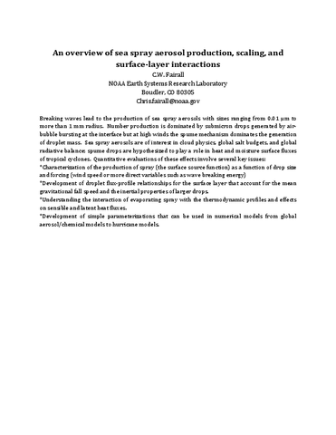 An overview of sea spray aerosol production, scaling, and surface-layer interactions [abstract]