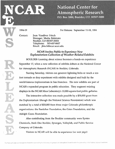 NCAR invites public to experience new Exploratorium collection of weather-related exhibits