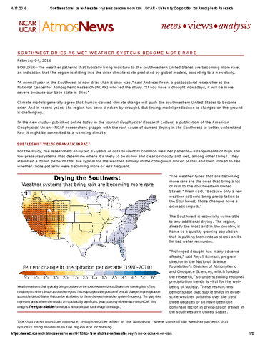 Southwest dries as wet weather systems become more rare