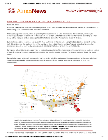 Potential Zika virus risk estimated for 50 U.S. cities