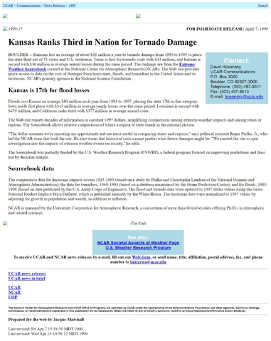 Kansas Ranks Third in Nation for Tornado Damage