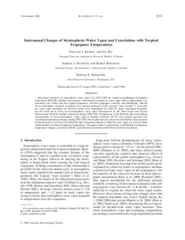 Interannual changes of stratospheric water vapor and correlations with tropical tropopause temperatures