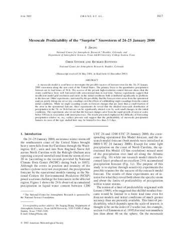 Mesoscale predictability of the "surprise" snowstorm of 24-25 January 2000