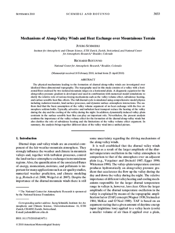 Mechanisms of along-valley winds and heat exchange over mountainous terrain
