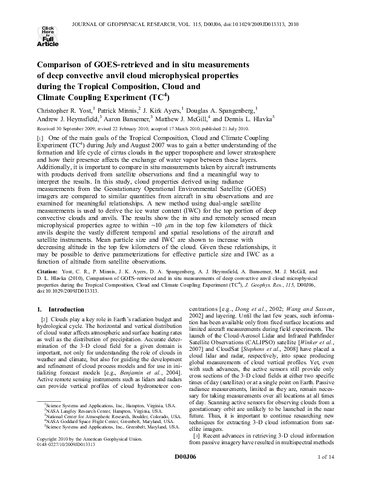 Comparison of GOES-retrieved and in situ measurements of deep convective anvil cloud microphysical properties during the Tropical Composition, Cloud and Climate Coupling Experiment (TC⁴)