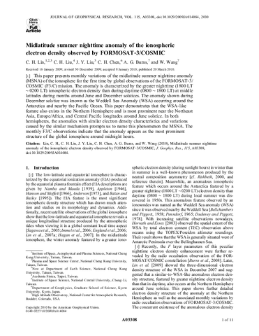 Midlatitude summer nighttime anomaly of the ionospheric electron density observed by FORMOSAT-3/COSMIC