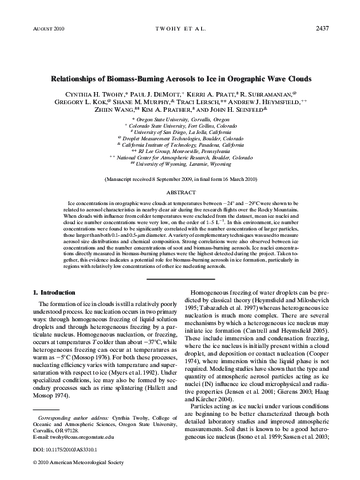 Relationships of biomass-burning aerosols to ice in orographic wave clouds