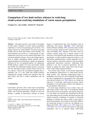 Comparison of two land surface schemes in week-long cloud-system-resolving simulations of warm season precipitation