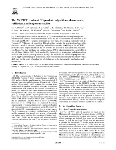 The MOPITT version 4 CO product: Algorithm enhancements, validation, and long-term stability