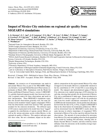 Impact of Mexico City emissions on regional air quality from MOZART-4 simulations