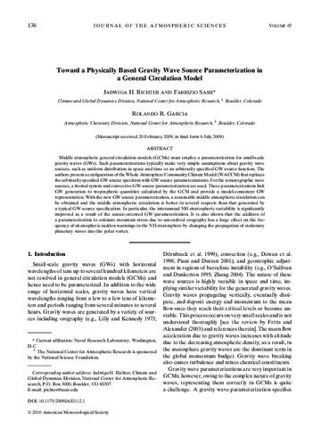 Toward a physically based gravity wave source parameterization in a general circulation model