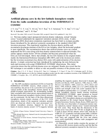 Artificial plasma cave in the low-latitude ionosphere results from the radio occultation inversion of the FORMOSAT-3/COSMIC