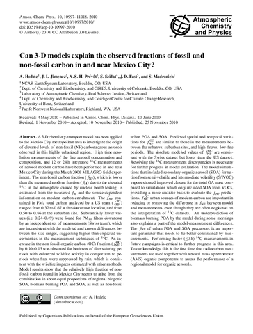 Can 3-D models explain the observed fractions of fossil and non-fossil carbon in and near Mexico City?