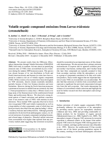 Volatile organic compound emissions from Larrea tridentata (creosotebush)
