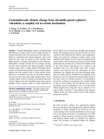 Centennial-scale climate change from decadally-paced explosive volcanism: A coupled sea ice-ocean mechanism
