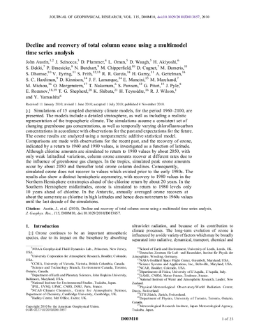 Decline and recovery of total column ozone using a multimodel time series analysis